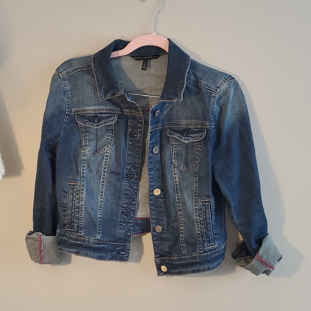 WHBM Cropped Dark Blue Denim Jacket